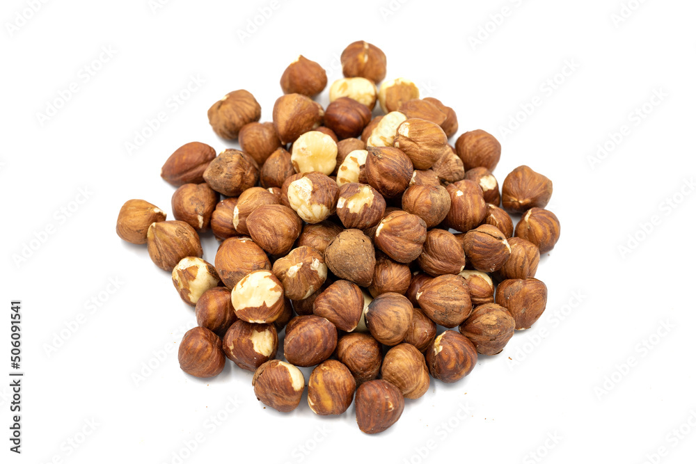 Hazelnut nuts isolated on white background. Organic nuts. close up Hazelnut nuts isolated on white background. Organic nuts. close up