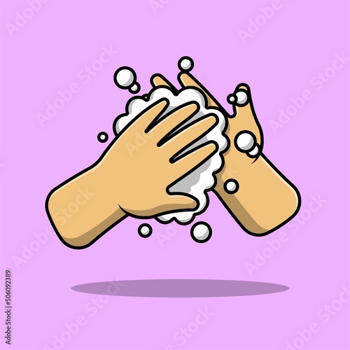 Washing Hand Cartoon Vector Icon Illustration. Health And Medical Icon Concept Isolated Premium Vector.