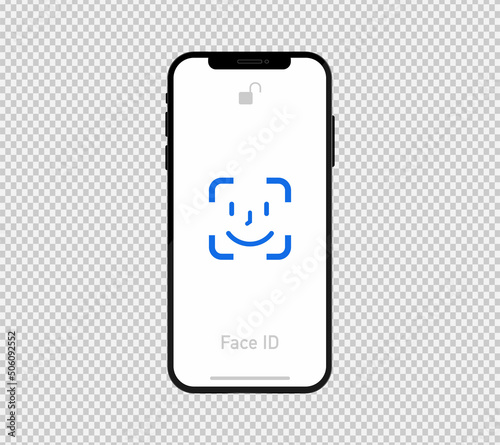 Face id for scanning phone and person. biometric recognition for digital identity access. Isolated design and symbol of face scanner and detection and identification technology. Vector