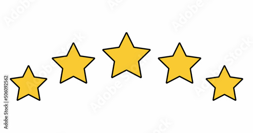 Star and gold  badge five and quality rating. Isolated design and symbol of rank and sign of success. Illustration design and best award. Vector
