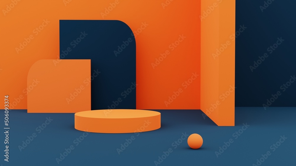 Cosmetic black blue and orang background and premium podium display for product presentation branding and packaging . studio stage . 3d render Cosmetic black blue and orang background and premium podium display for product presentation branding and packaging . studio stage . 3d render