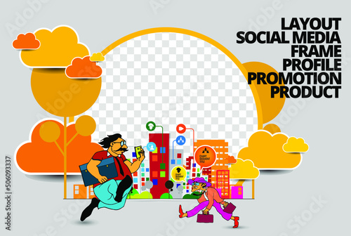 Editable modern template for social media. Promo template for your products. Social media banner with business cartoon people, vector.