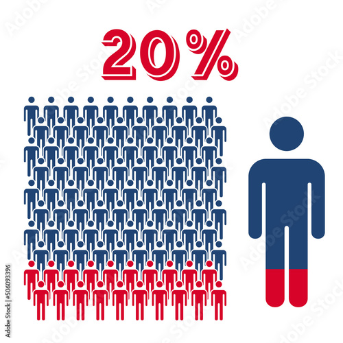 20 percent people icon vector graphic, Man pictogram concept, 20-100