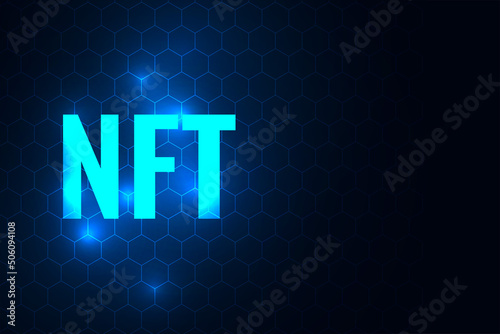 glowing NFT technology background with hexagonal pattern