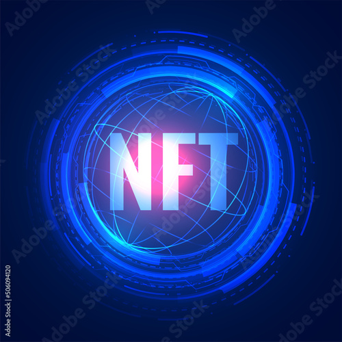 NFT non fungible token poster blue technology background