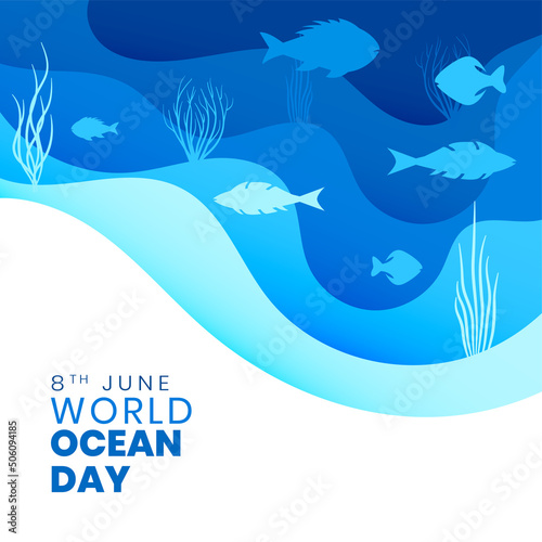 paper style world ocean day background with fishes and corel