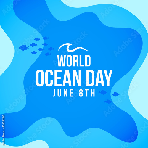 world ocean day poster in blue paper style