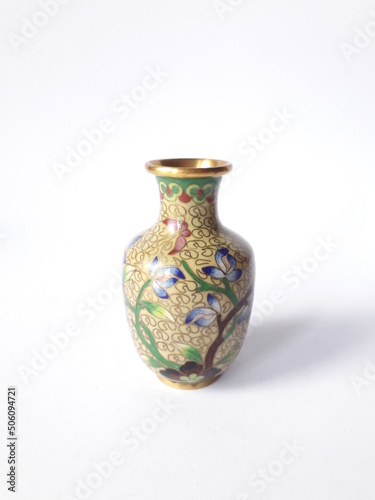 Vintage enameled metal vase