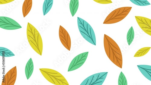 Animated Colorful Leaves Pattern on White Background Autumn Leaves Texture Animation Website or Social Media Pattern Banner Template Loop animation. 4K Motion Video Design of Natural Leaves in Differe photo