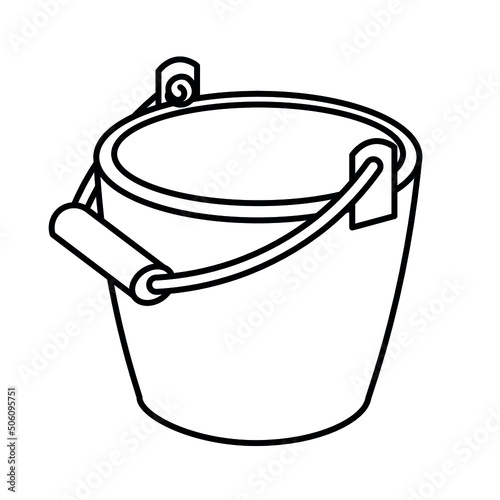 Simple image of a bucket with a handle, black outline icon. Vector illustration.