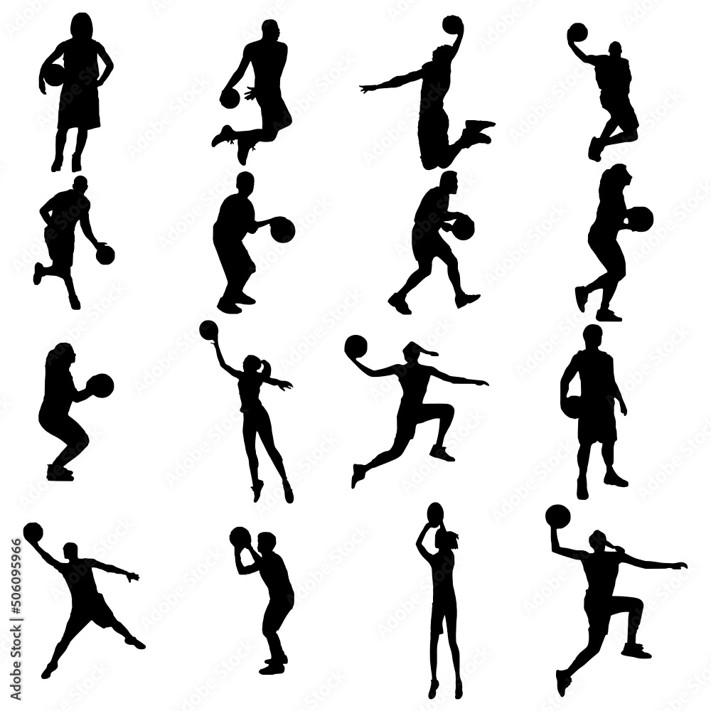 silhouettes set, Basketball Players Vectors Vectors graphic art designs in editable .eps .SVG format. Vector set