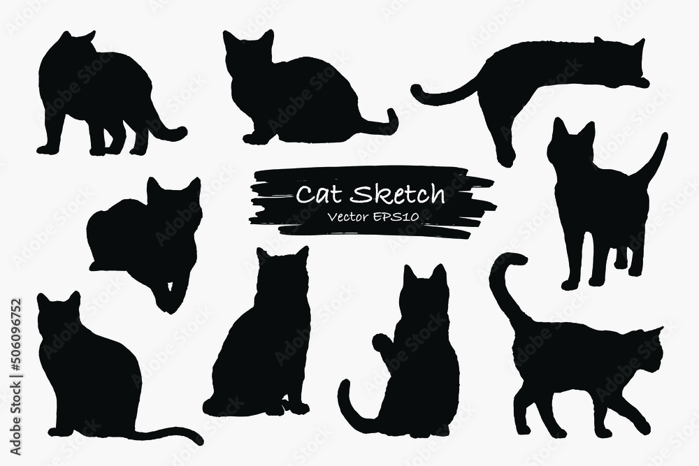 Vector set of cat shape sketch free hand