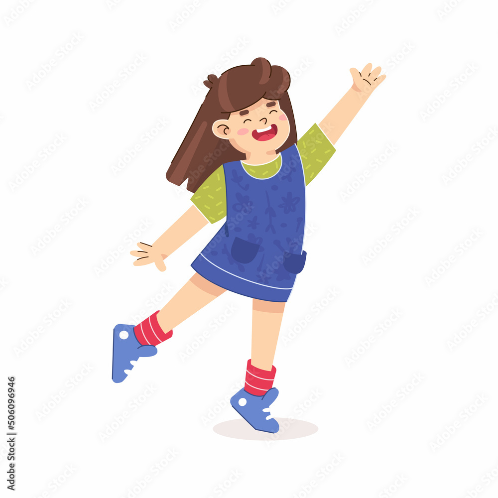 Happy little girl waving isolated on a white background. Happy smiling children. Cartoon vector illustration isolated on white background Happy little girl waving isolated on a white background. Happy smiling children. Cartoon vector illustration isolated on white background