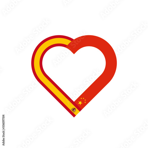 unity concept. heart ribbon icon of spain and china flags. vector illustration isolated on white background