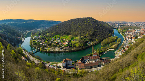 Besancon river horseshoe and the island on the river side in Burgundy France