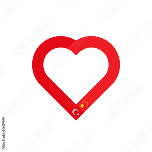 unity concept. heart ribbon icon of turkey and china flags. vector illustration isolated on white background
