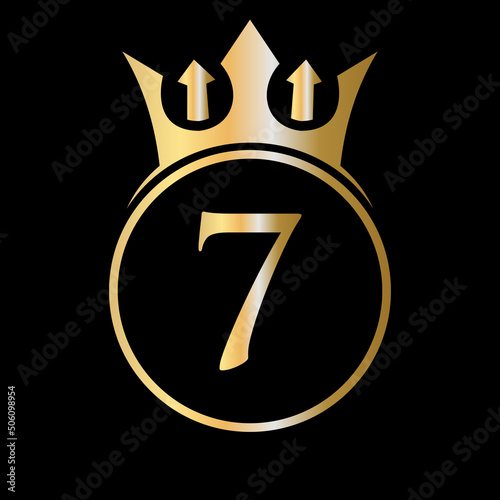 Luxury Letter 7 Crown Logo. Crown Logo on Letter 7 Vector Template for Beauty, Fashion, Star, Elegant Sign