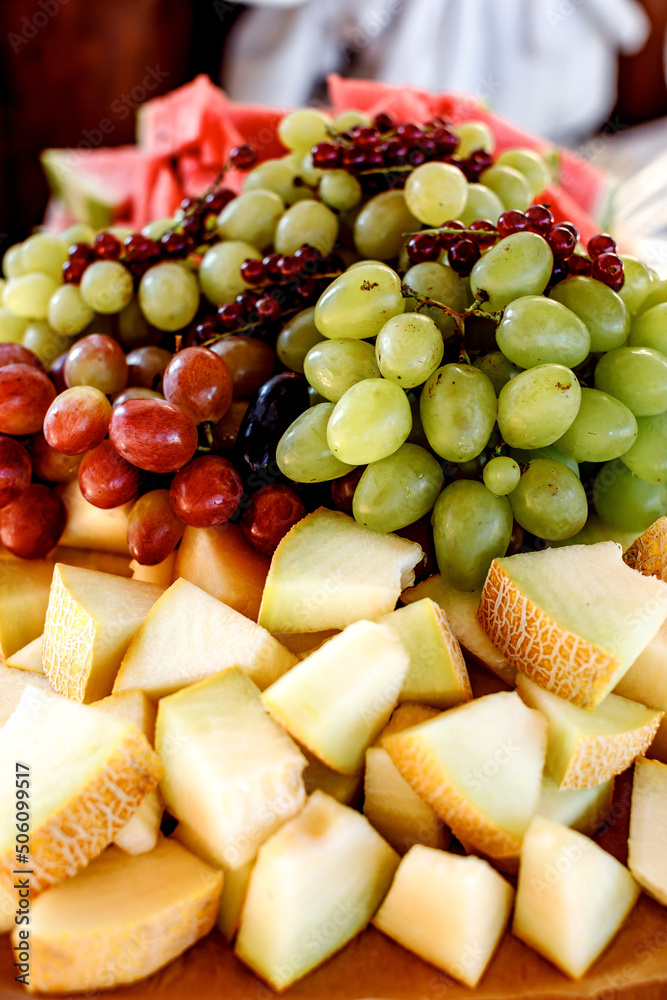 Fresh fruits. Grapes, watermelon and melon. Fresh fruits. Grapes, watermelon and melon.