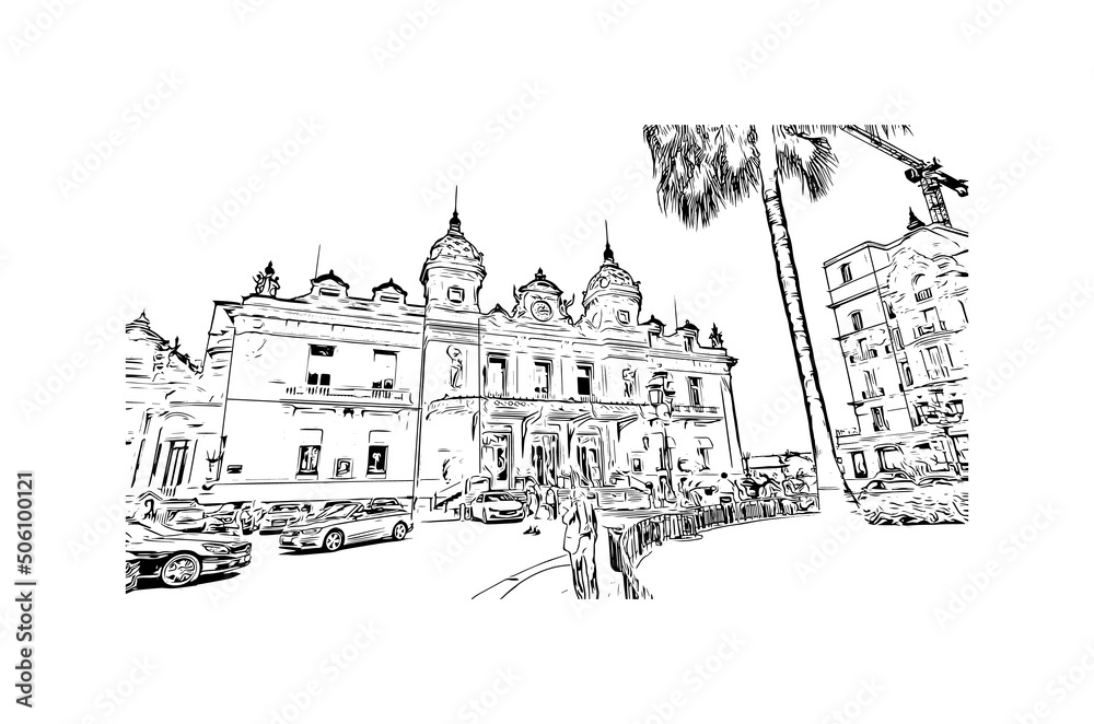 Building view with landmark of Manako is the village in Mali. Hand drawn sketch illustration in vector.