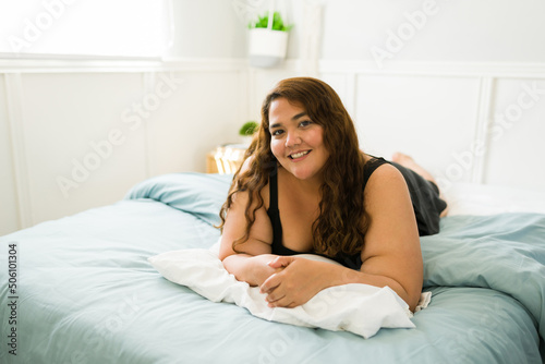 Portrait of a fat happy woman with body positivity