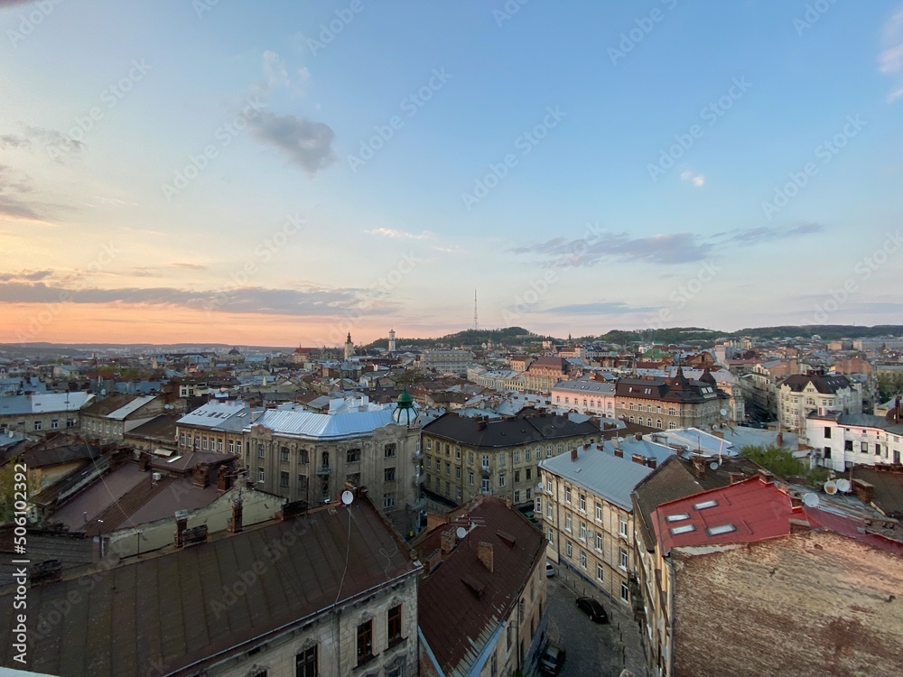 The modern city of Lviv in western Ukraine with ancient European architecture