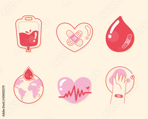 six blood donate icons