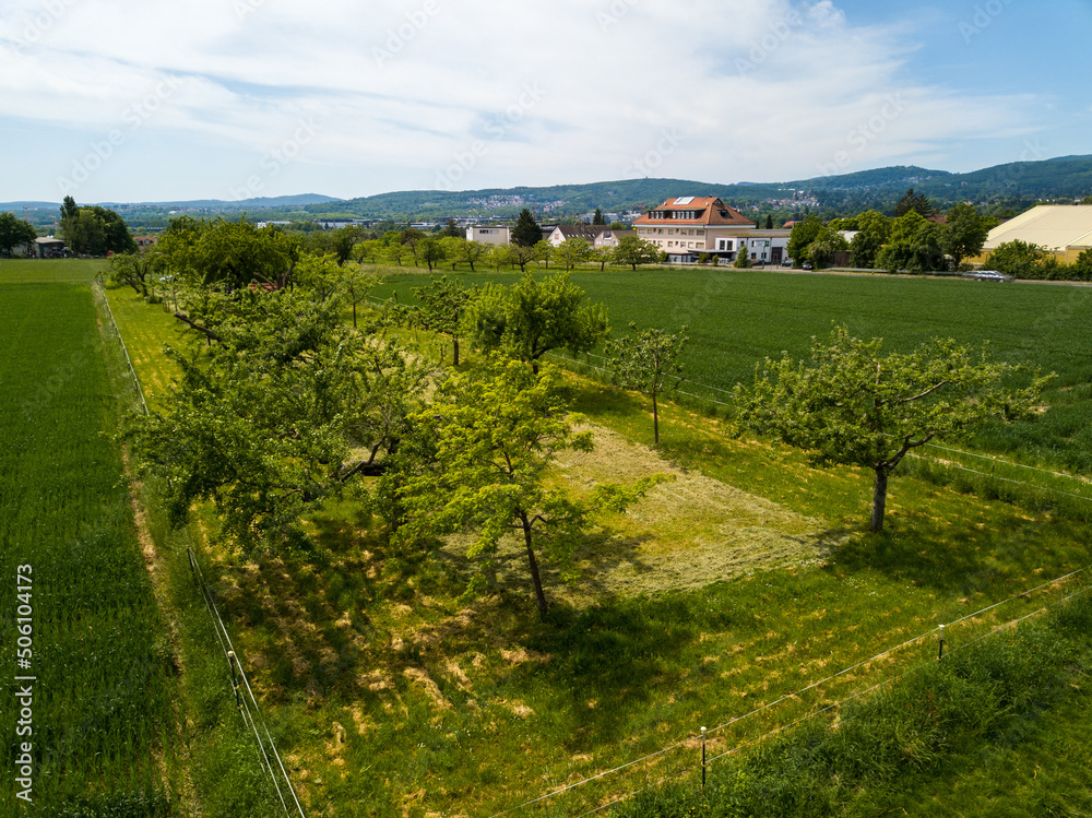 Obraz premium Aerial drone view of farmland of the Taunus in Hessen, Germany