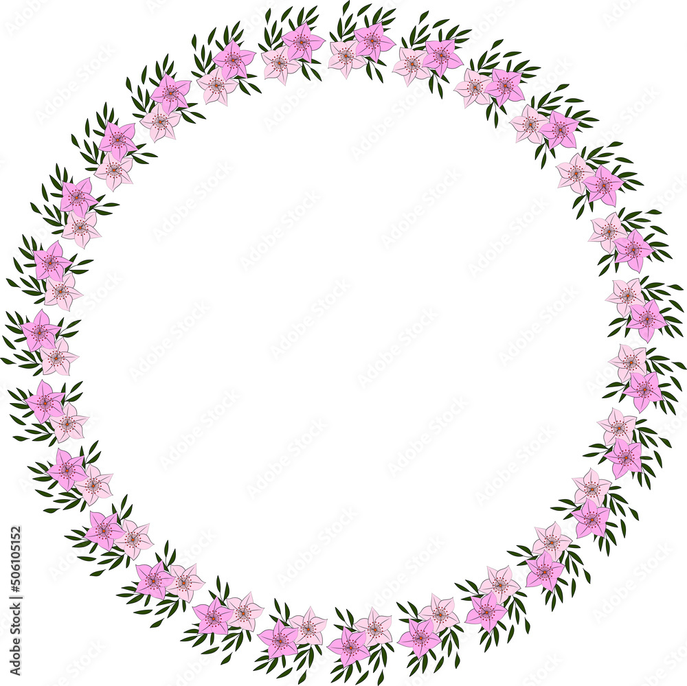 Decorative round frame for photo or text from exotic flowers. Blank for a postcard or invitation. A wreath of magnolia flowers on a transparent background. Vector illustration Decorative round frame for photo or text from exotic flowers. Blank for a postcard or invitation. A wreath of magnolia flowers on a transparent background. Vector illustration