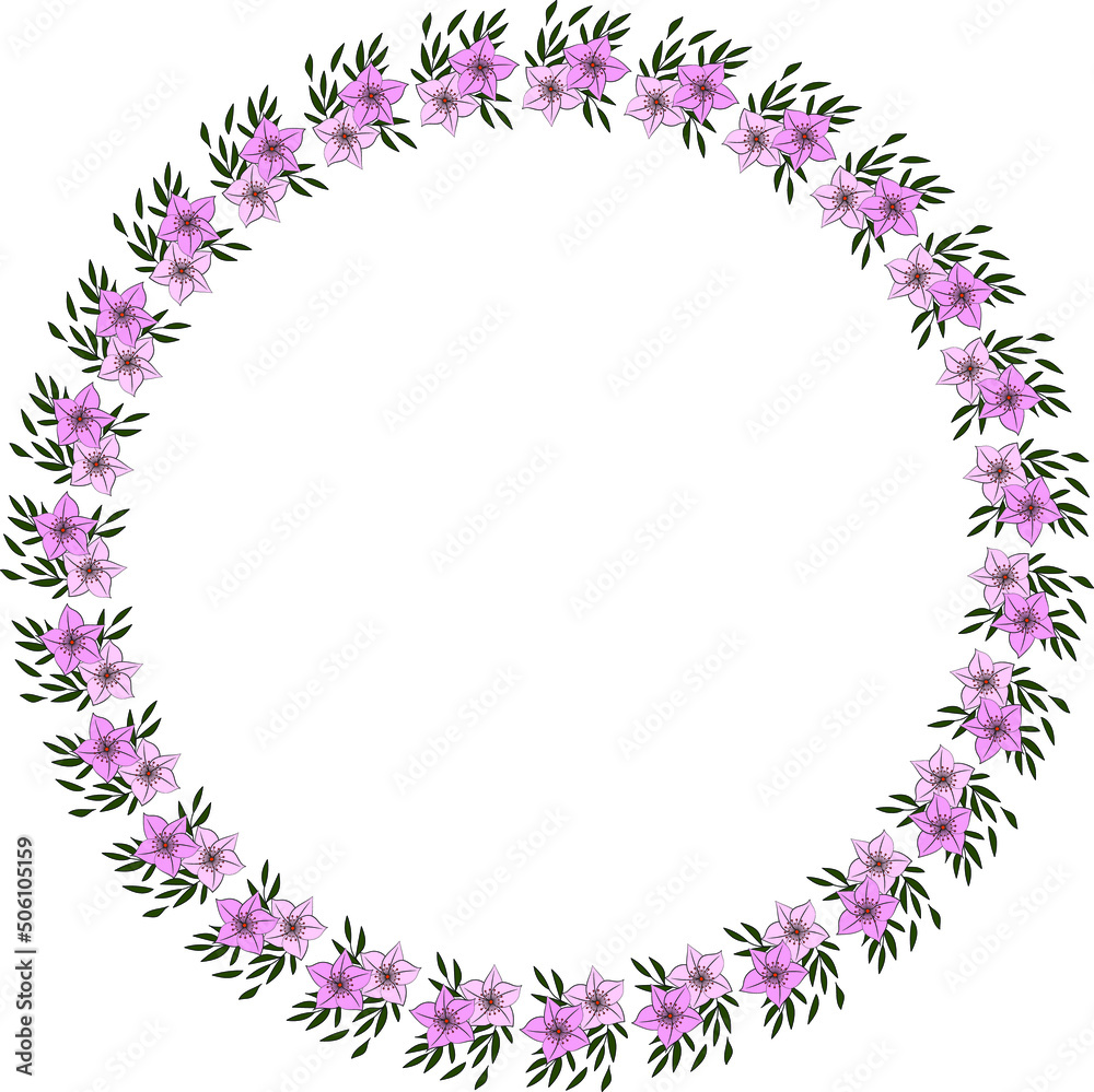 Decorative round frame for photo or text from exotic flowers. Blank for a postcard or invitation. A wreath of magnolia flowers on a transparent background. Vector illustration