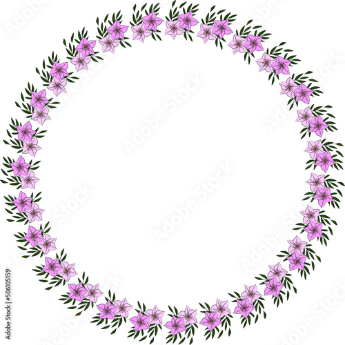 Decorative round frame for photo or text from exotic flowers. Blank for a postcard or invitation. A wreath of magnolia flowers on a transparent background. Vector illustration