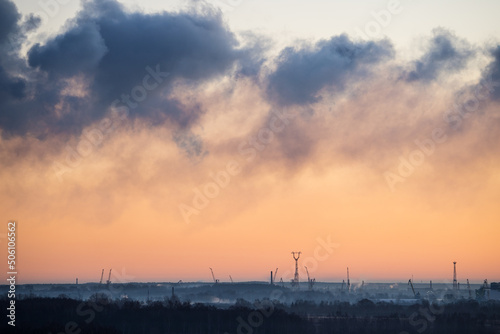 Beautiful sunrise.  Industrial view. Pastel colours © Zane
