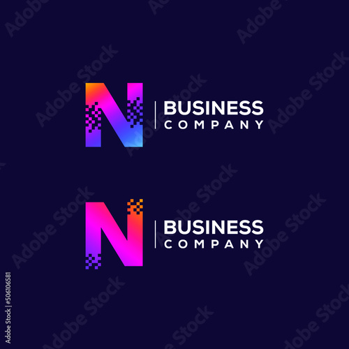 Abstract Letter N Logo design with Pixels Square Shape for Technology and Digital Business Company