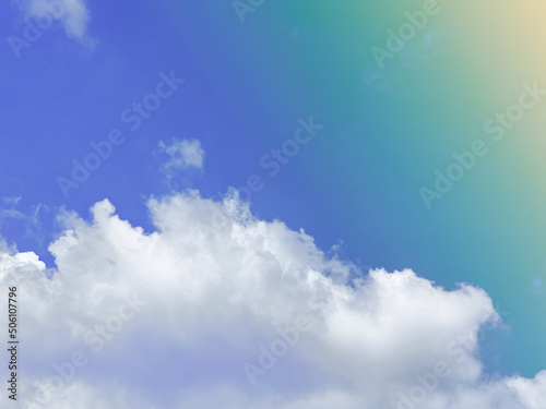 beauty sweet pastel Blue yellow colorful with fluffy clouds on sky. multi color rainbow image. abstract fantasy growing light