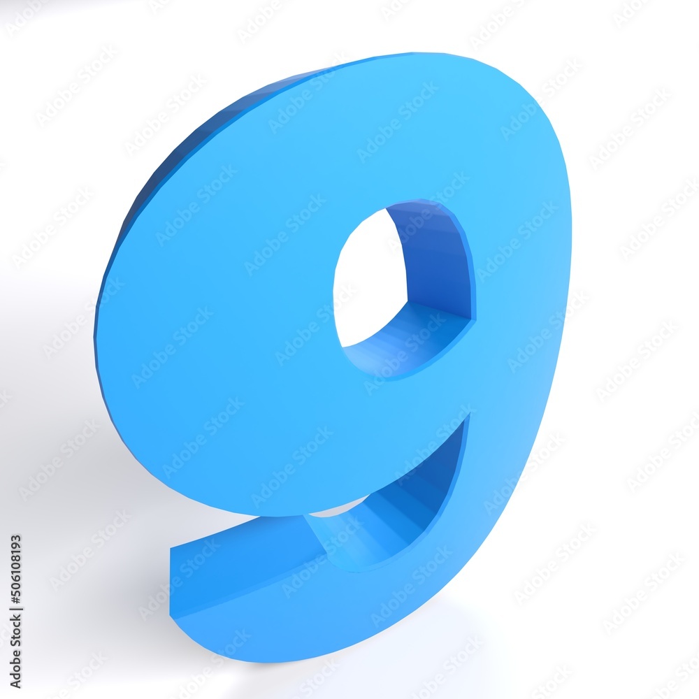 Number 9 in blue color, isolated on white background - 3D rendering illustration Number 9 in blue color, isolated on white background - 3D rendering illustration