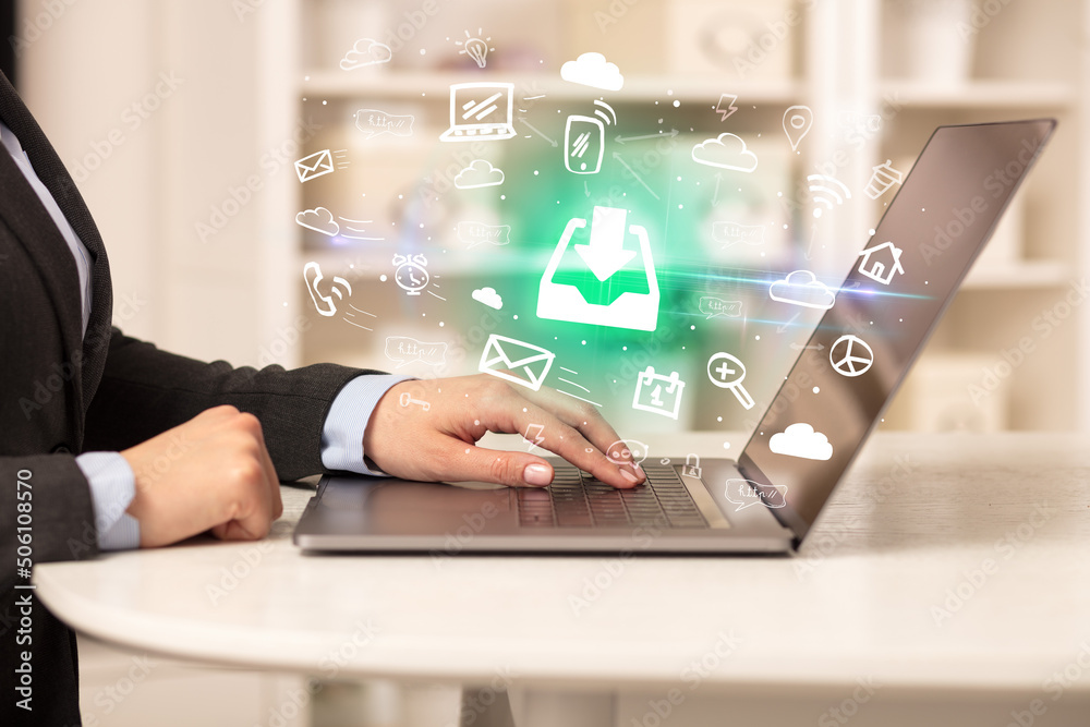 Businessman working on laptop with new business concept Businessman working on laptop with new business concept