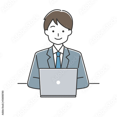 パソコンを操作する男性 ビジネスマン 正面