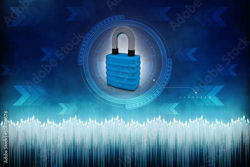 3d illustration Safety concept: Closed Padlock on digital background
