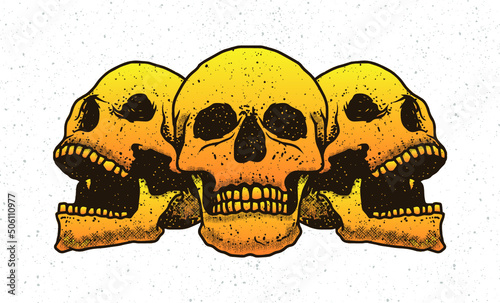 three skull illustration with hand drawing style photo