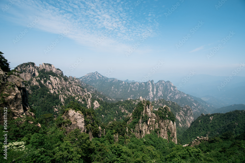 Forests and Mountain Peaks in Huangshan Yellow Mountains, Anhui Province, China