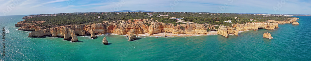 Aerial panorama from praia de Marinha in the Algarve Portugal
