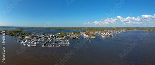 Aerial panorama from the village and harbor in Loosdrecht in the Netherlands photo