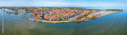 Aerial panorama from the historical city Enkhuizen at the IJsselmeer in the Netherlands © Nataraj