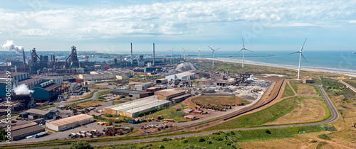 Photos Aeria panorama from industry in IJmuiden in the Netherlands