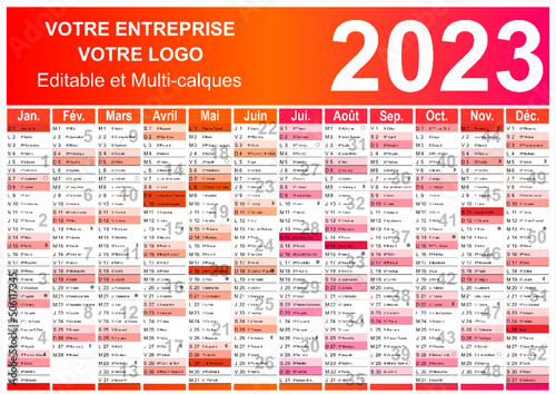 Calendrier 2023 Format A3 - pour entreprise avec logo sur 12 mois - multicaque - modifiable