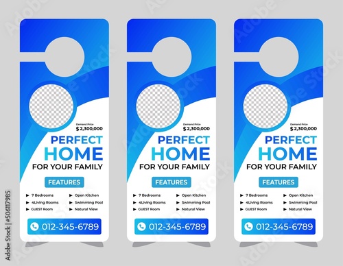 corporate door hanger modern Door hanger, do not disturb and make up room sign Door hanger design template, hotel knob design. Vector door hanger.	