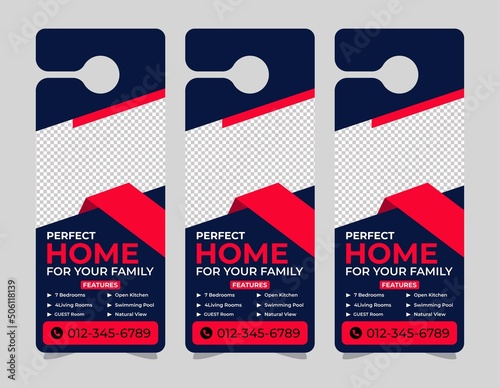 corporate door hanger modern Door hanger, do not disturb and make up room sign Door hanger design template, hotel knob design. Vector door hanger.	