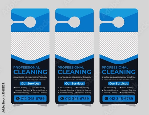 corporate door hanger modern Door hanger, do not disturb and make up room sign Door hanger design template, hotel knob design. Vector door hanger.	