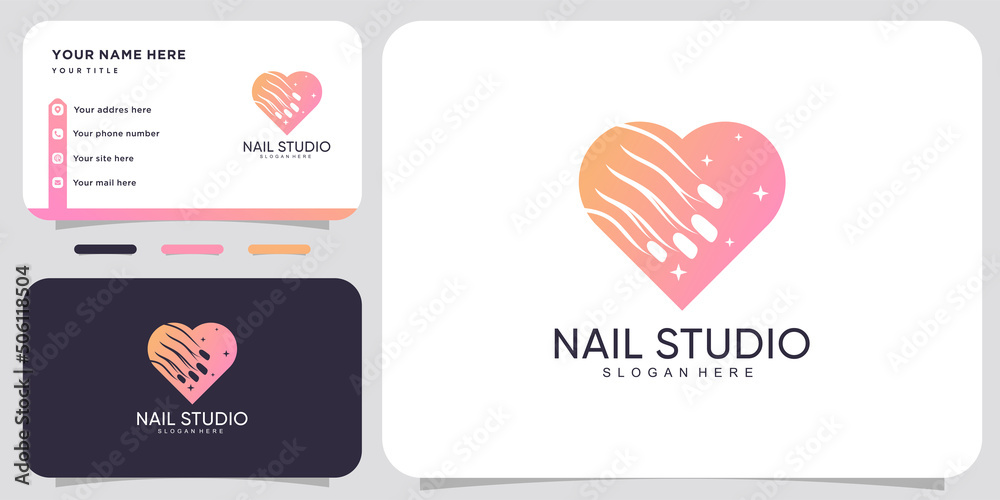 Creative nail studio icon logo with modern concept and business card design Premium Vector Creative nail studio icon logo with modern concept and business card design Premium Vector