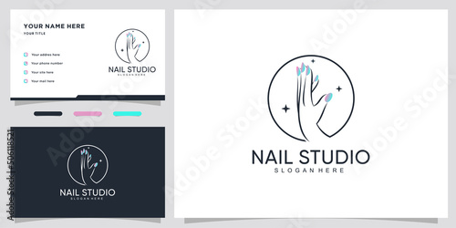 Creative nail studio icon logo with modern concept and business card design Premium Vector