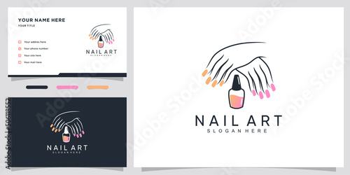 Nail art icon logo with modern concept and business card design Premium Vector